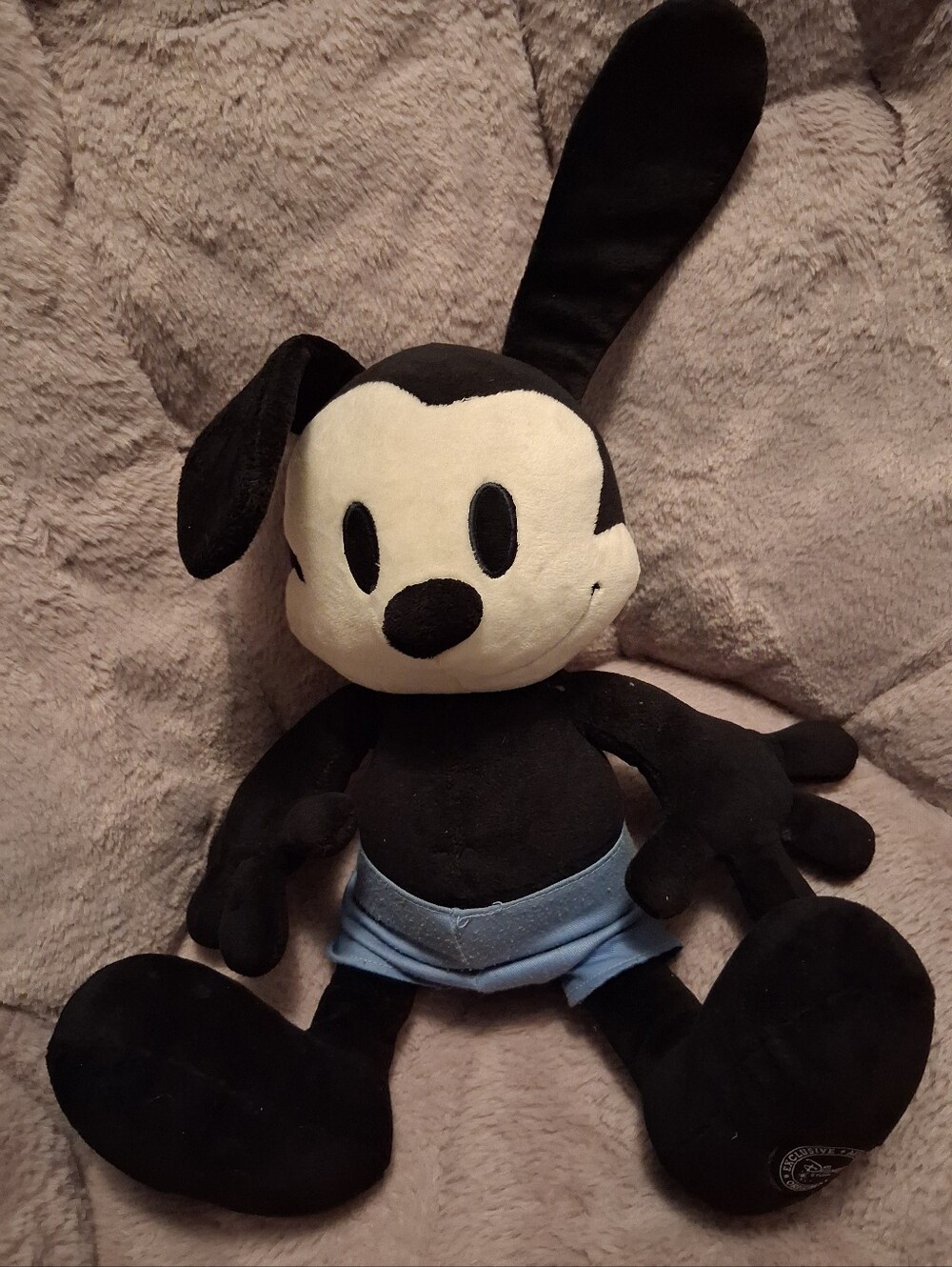 Disney Black and Cream Oswald Style Plush with Blue Shorts